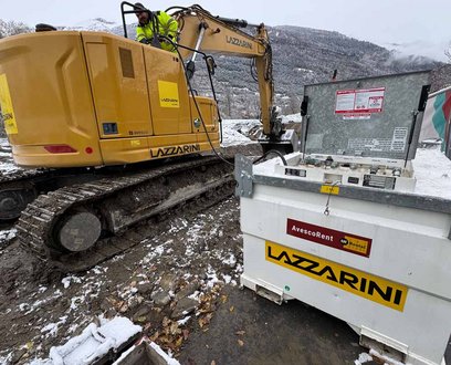 Il pieno di carburante si fa direttamente in loco, sul cantiere: l’HVO è fornito tramite appositi serbatoi presi a noleggio da Avesco Rent.