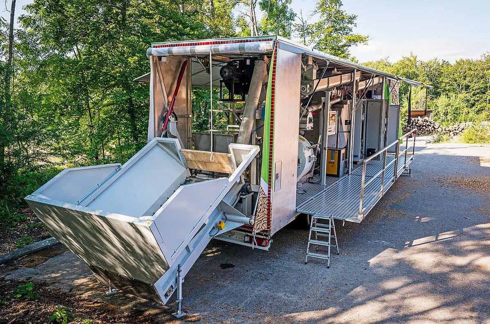 L'usine mobile de pellets Proxiflex.